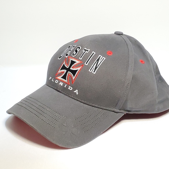 Destin Florida Hat Iron Cross Embroidered Logo Gray Adult Strapback Curve Bill - Picture 3 of 10